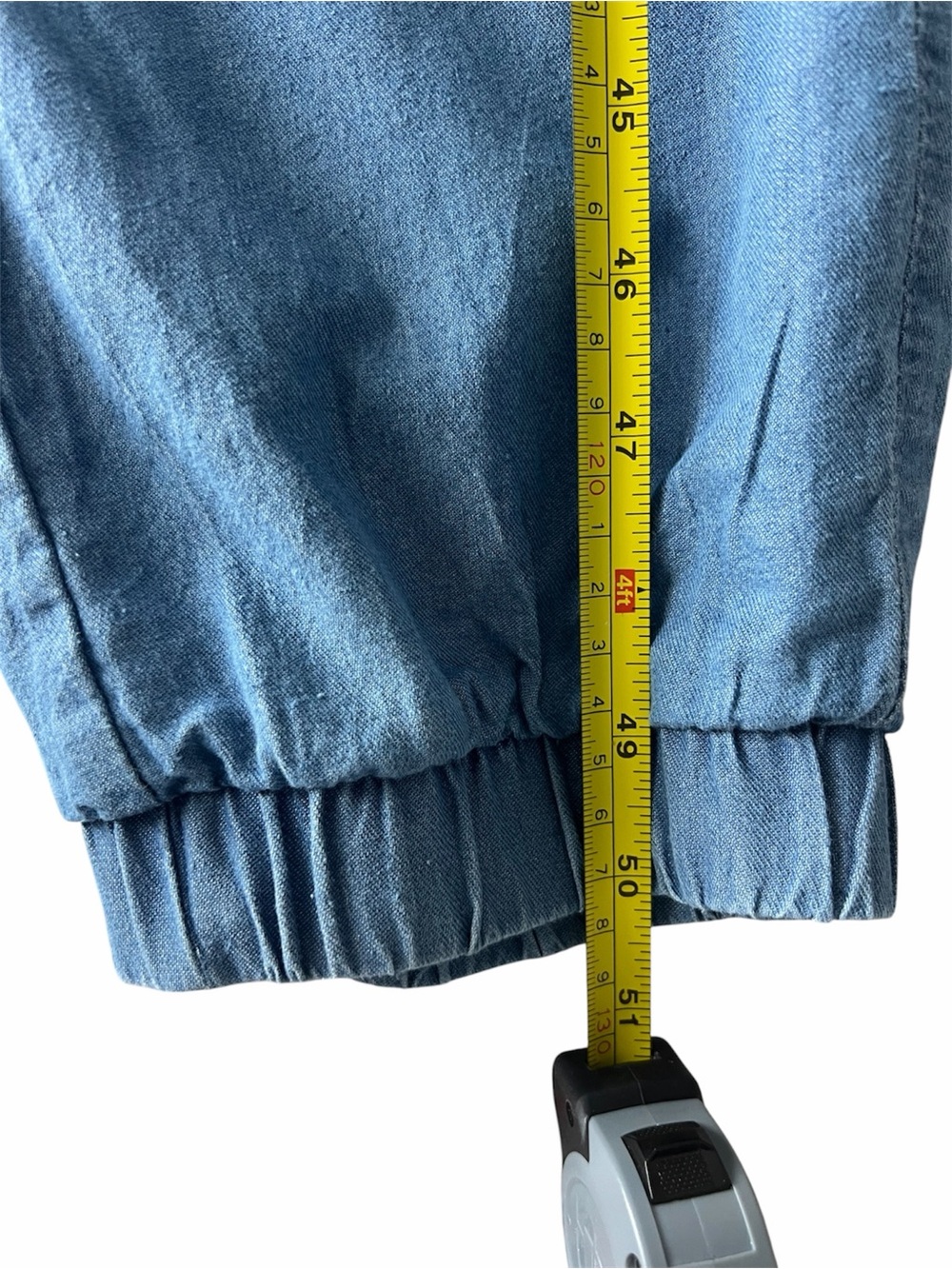 Helium London Blue Cotton Chambray Denim Jumpsuit Zip Front Drawstring Waist M - Picture 10 of 10